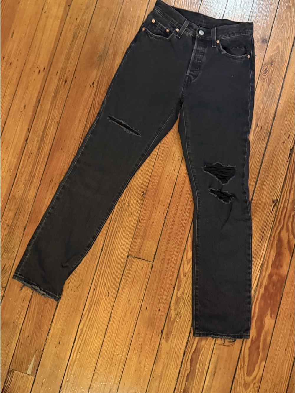 Levi's 501 Original Fit Black Distressed Straight-Leg Jeans - Picture 5 of 10